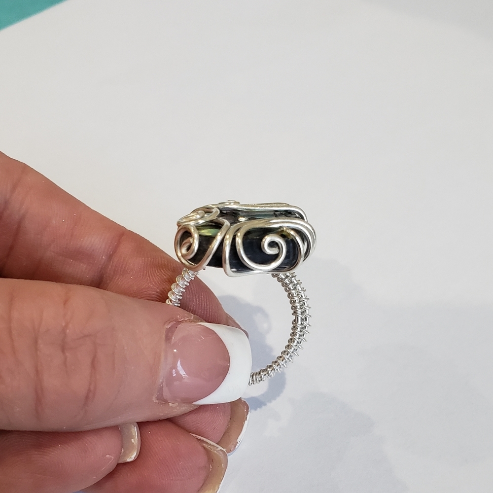 Abalone Shell Gemstone, 925 Silver Ring - image 3